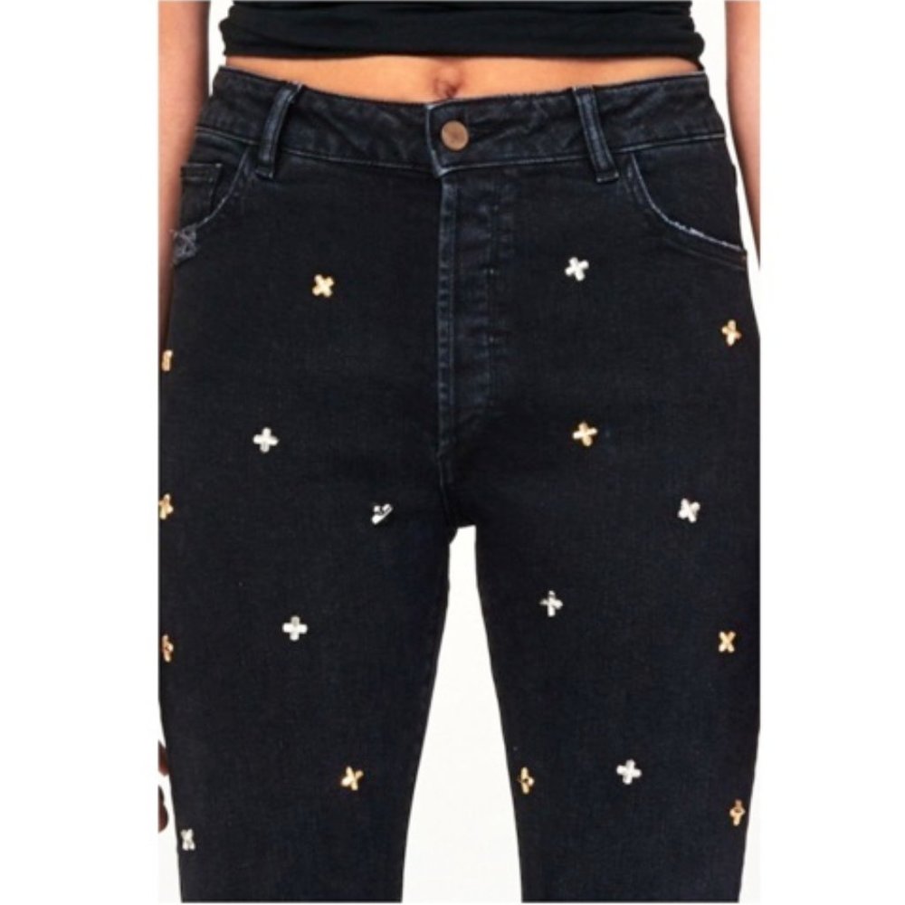 DL1961 Bella Embellished Vintage Slim Jeans in Savannah Studded Cross X Black - Picture 14 of 14